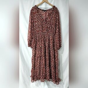 Eloquii Women's‎ Long Sleeve Dress Size 20 Brown Purple Dots Chiffon Overlay